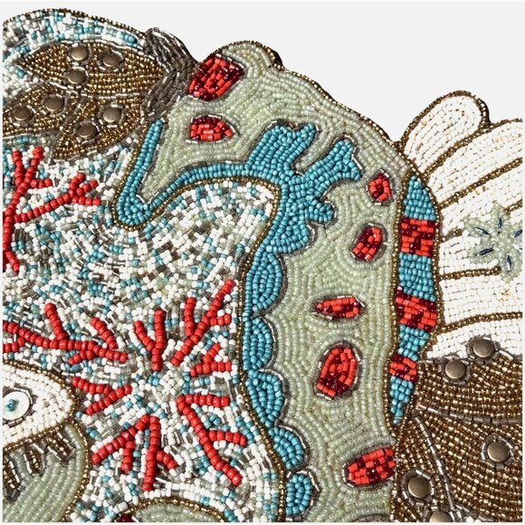 Beaded Starfish Seashell Shells Starfish Coral Reef Table Runner Ocean Beach 36" - Picture 4 of 10